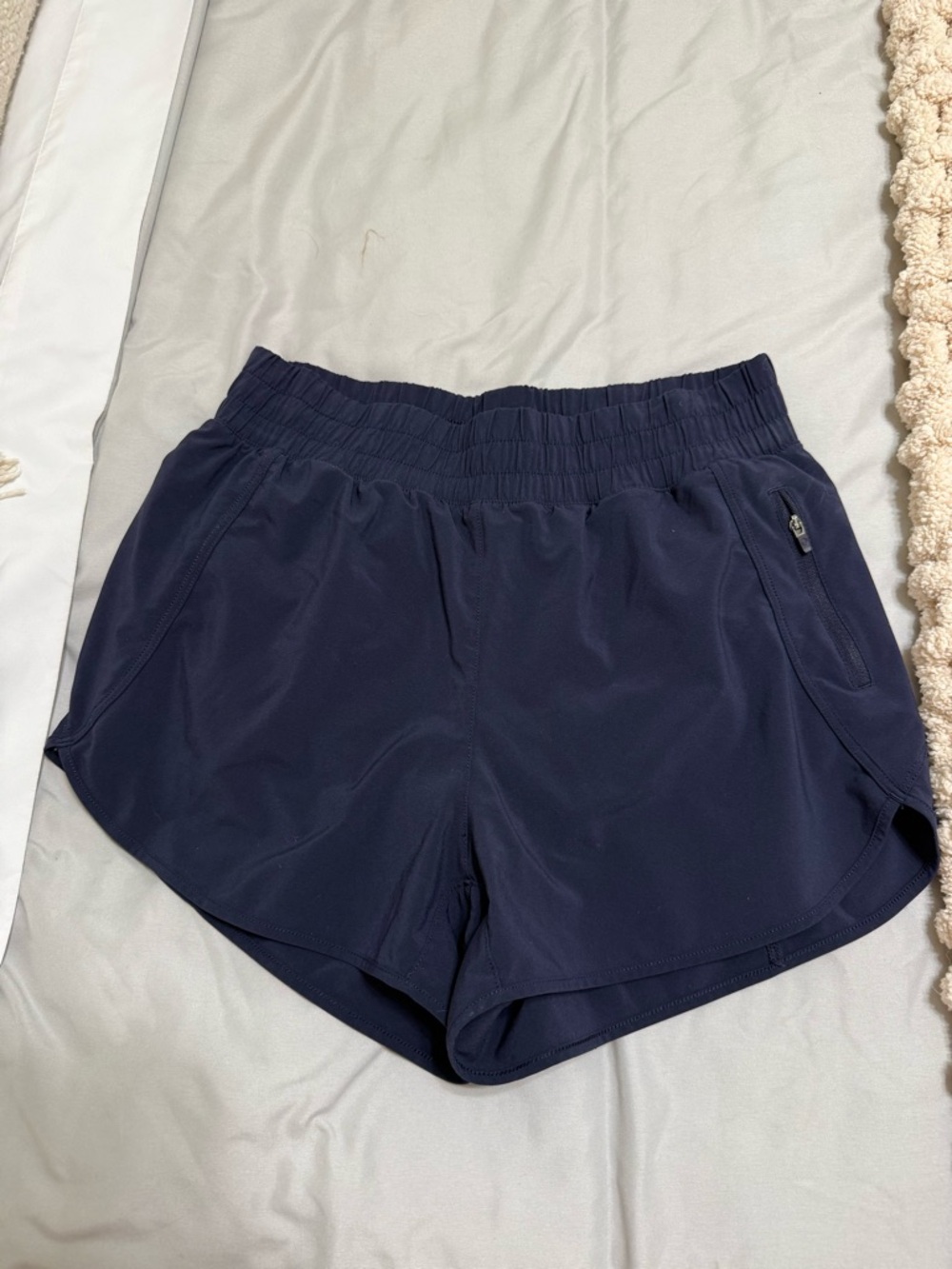 Navy Elastic-Waist Athletic Shorts